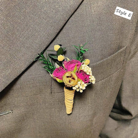 Sweet Home Deco - Dried Flower Mini Floral Bouquet, Boho Greenery Boutonniere: Style E