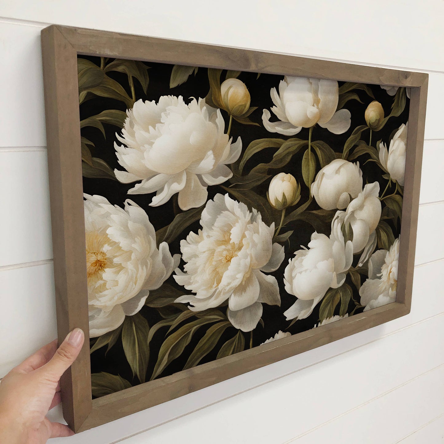Hangout Home - White Peonies - Floral Canvas Art - Framed Farmhouse Decor: 24x36" Extra Large Canvas Art with Thick Wood Frame