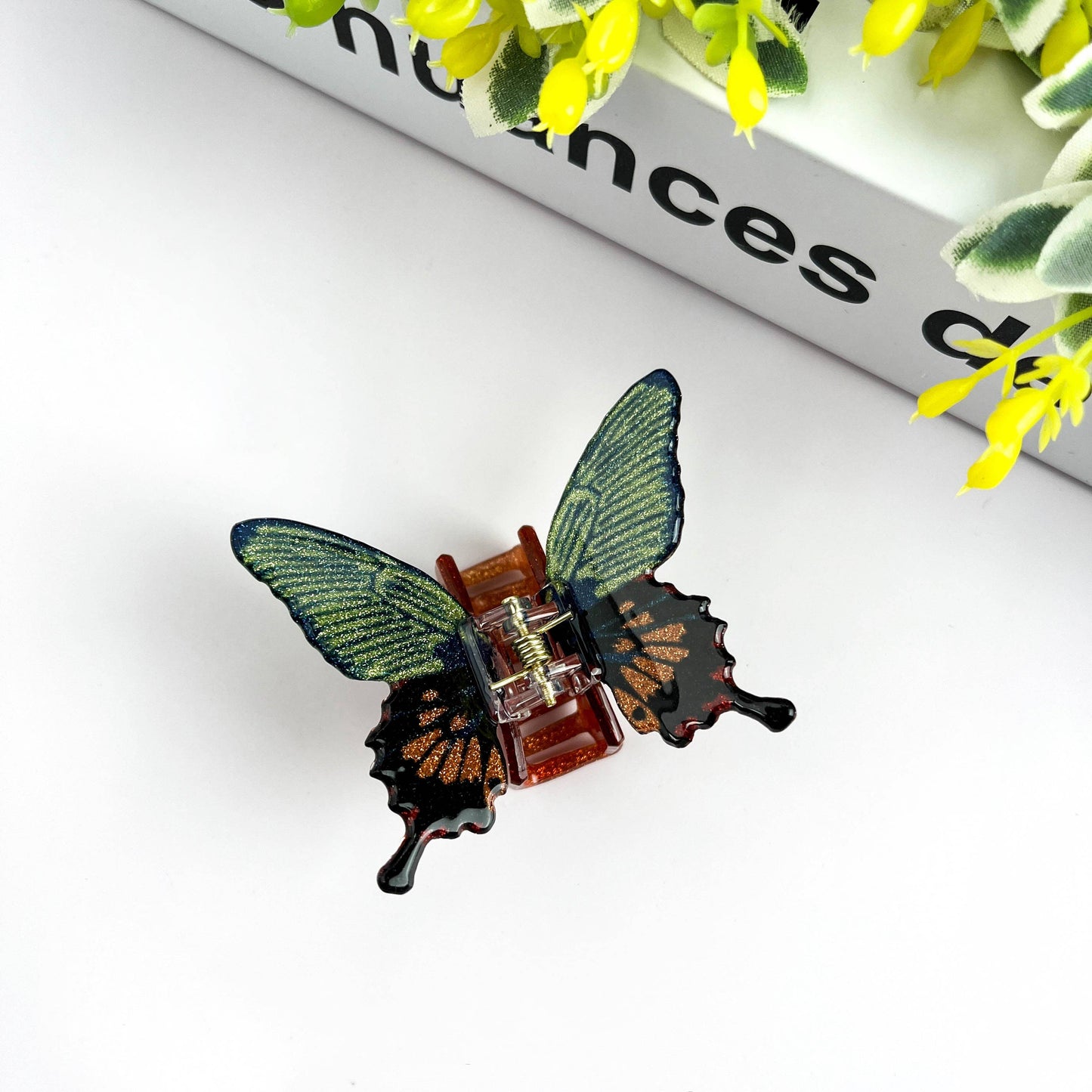 TheDivaSoap - Glitter Butterfly Hair Clip, Animal Hair Claw Set: Green / Large