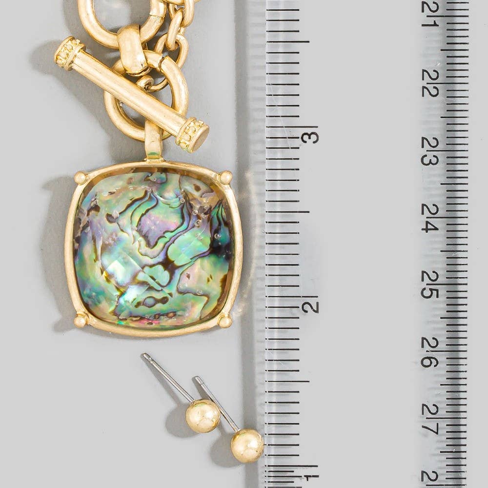 The Looks by Fame Accessories - Faceted Square Stone Pendant Necklace Set: MOP