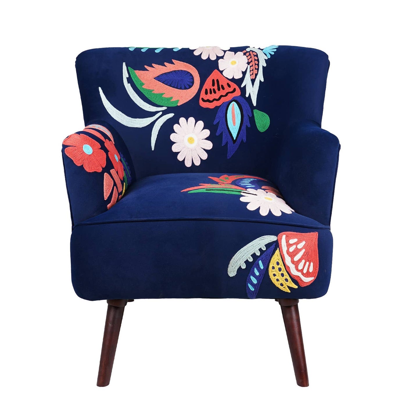 LR Home - Embroidered Velvet Floral Indoor Accent Chair