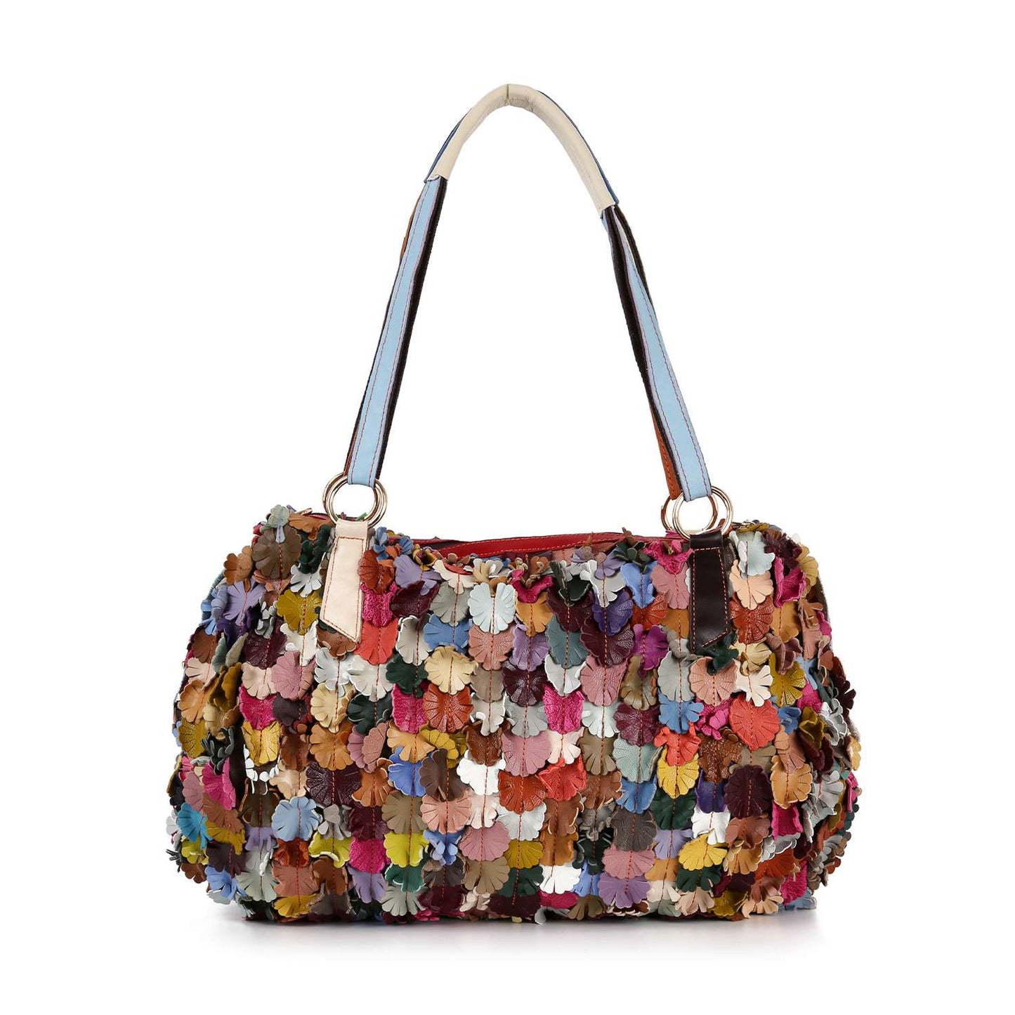 Handbag Express - Genuine Leather Colorful Raised Floral Shoulder Bag: Multi