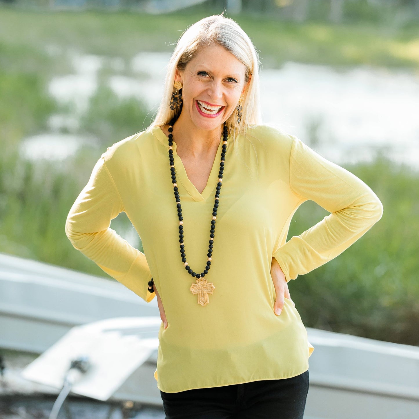 Hidden Truth Jewelry - Black Lava with Leah Cross Necklace