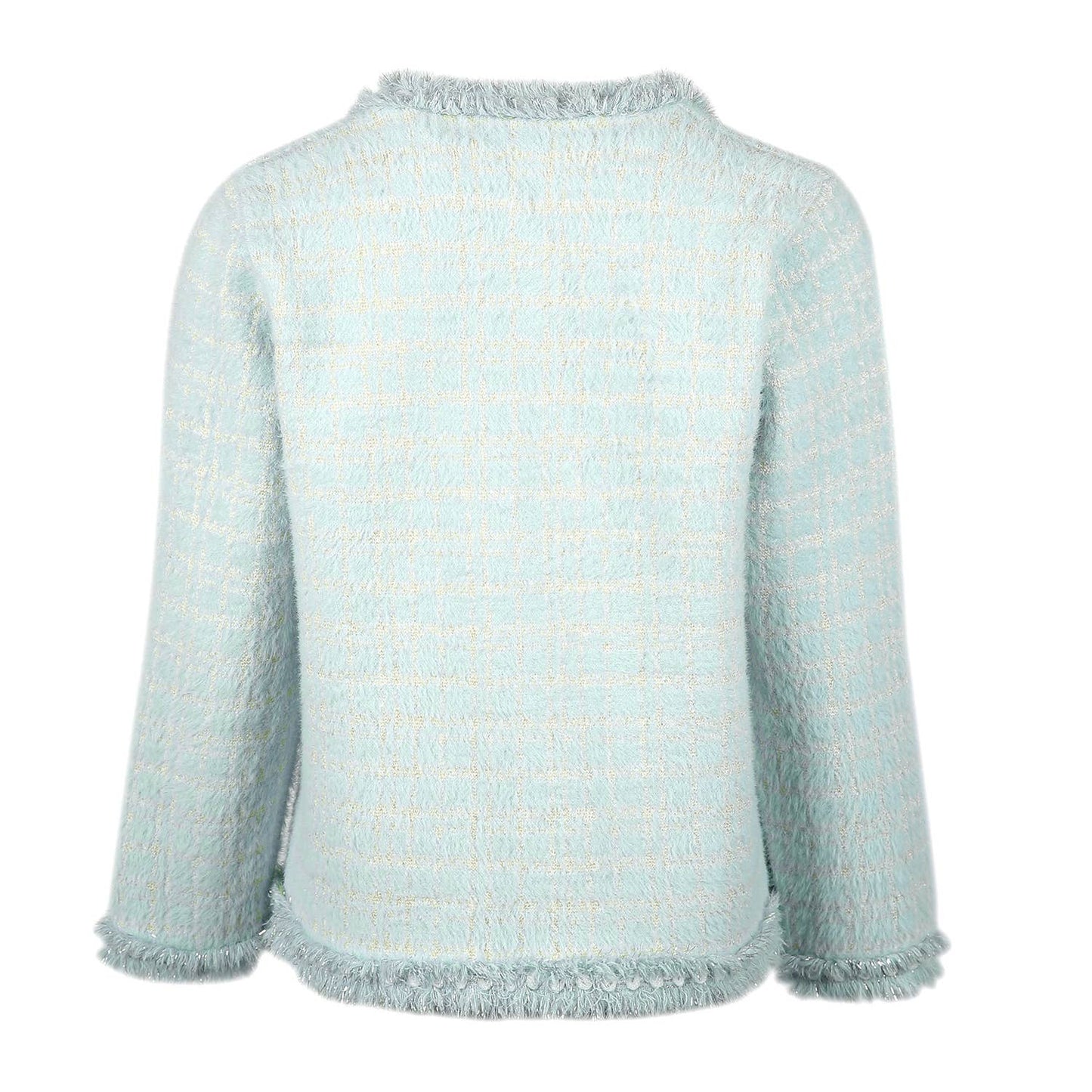 PEACH ACCESSORIES -  Fringed Hem and Cuffs Cardigan with Pearly Buttons SD187: Black