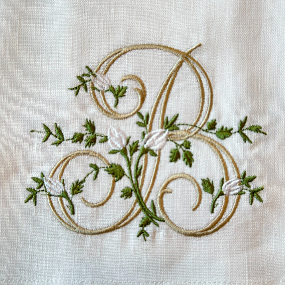 Arte Italica & Crown Linen Designs - Floral Monogram Linen Towel: L