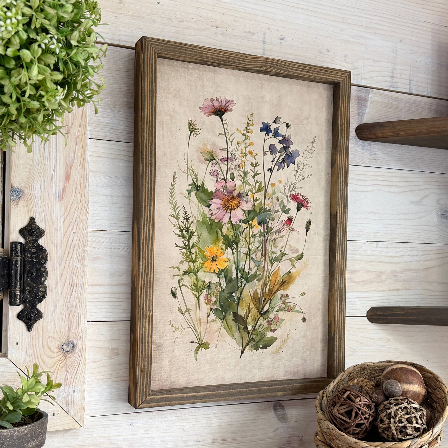 Hangout Home - Gathered Wildflowers - Framed Flower Canvas Art - Farmhouse: 24x36" Extra Large Canvas Art with Thick Wood Frame