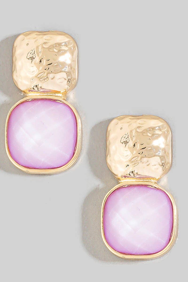 anbfashion - HAMMERED METAL SQUARE STONE EARRING : CORL