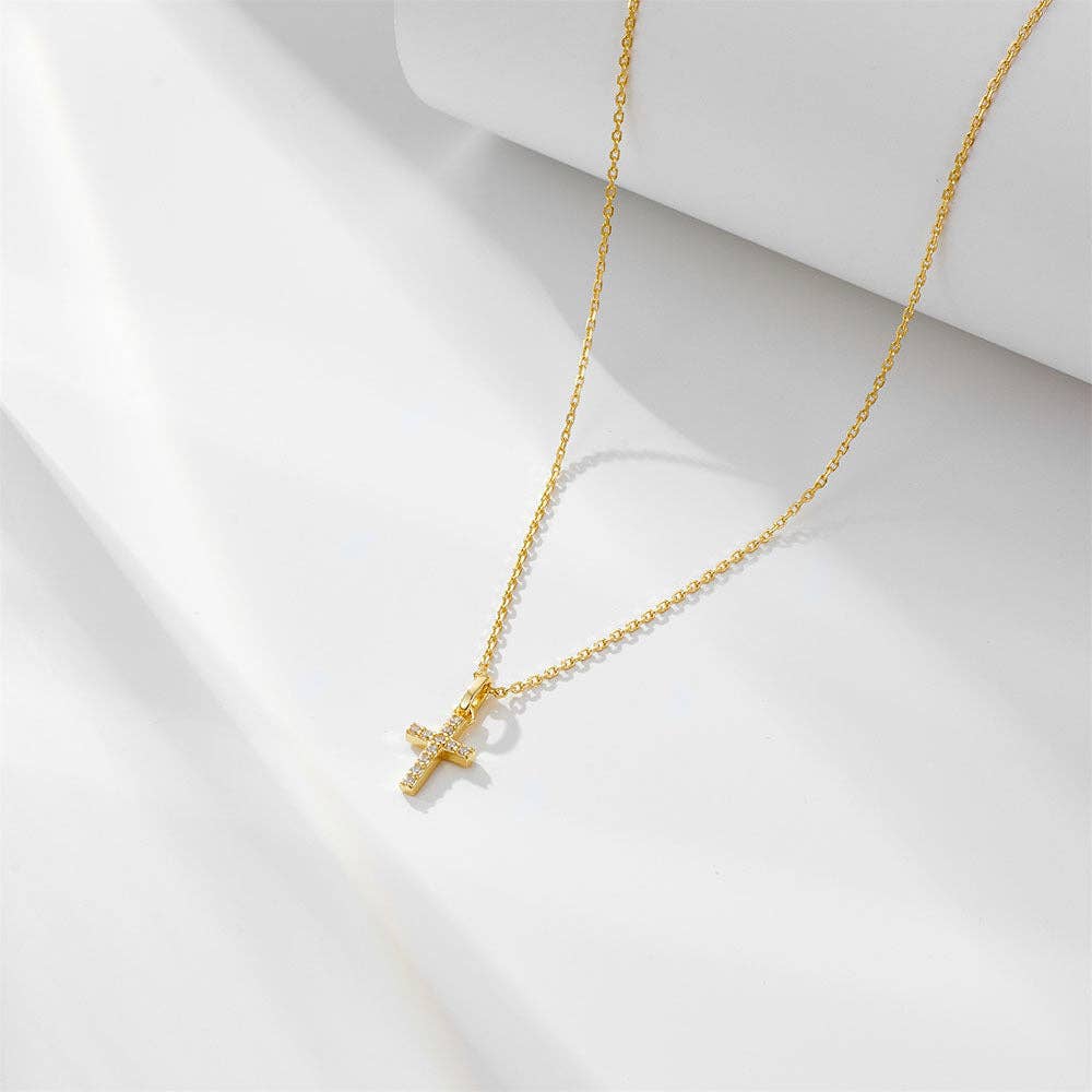 Perimade & Co. LLC - Dainty Cross Charm Pendant Necklace in 925 Sterling Silver: Silver