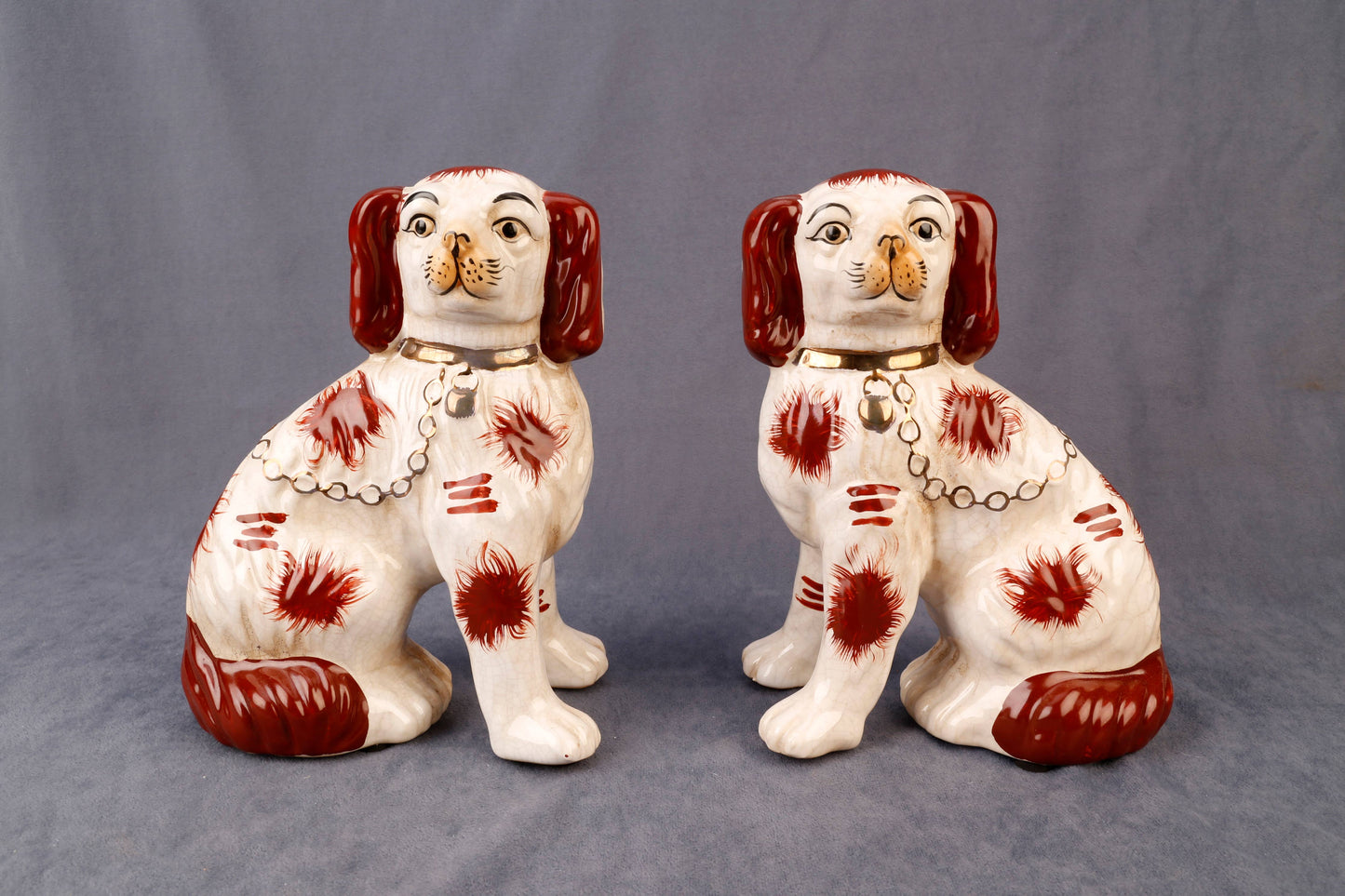 AA Importing - Staffordshire Dog Pair, Brown and White w/ Brown Finish