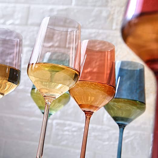 The Wine Savant /  Khen Glassware - Colored Wine Glasses Pastel Large 6 Set Colors Crystal Glass