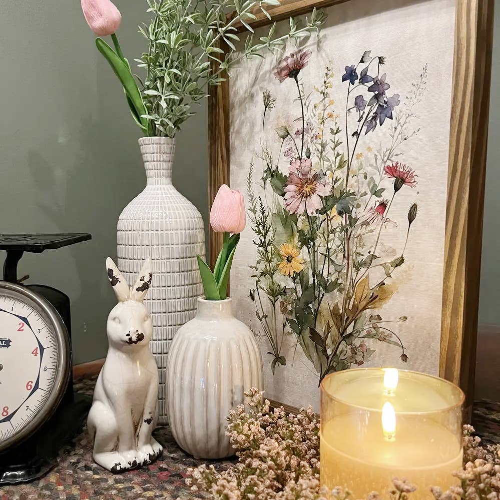 Hangout Home - Gathered Wildflowers - Framed Flower Canvas Art - Farmhouse: 24x36" Extra Large Canvas Art with Thick Wood Frame