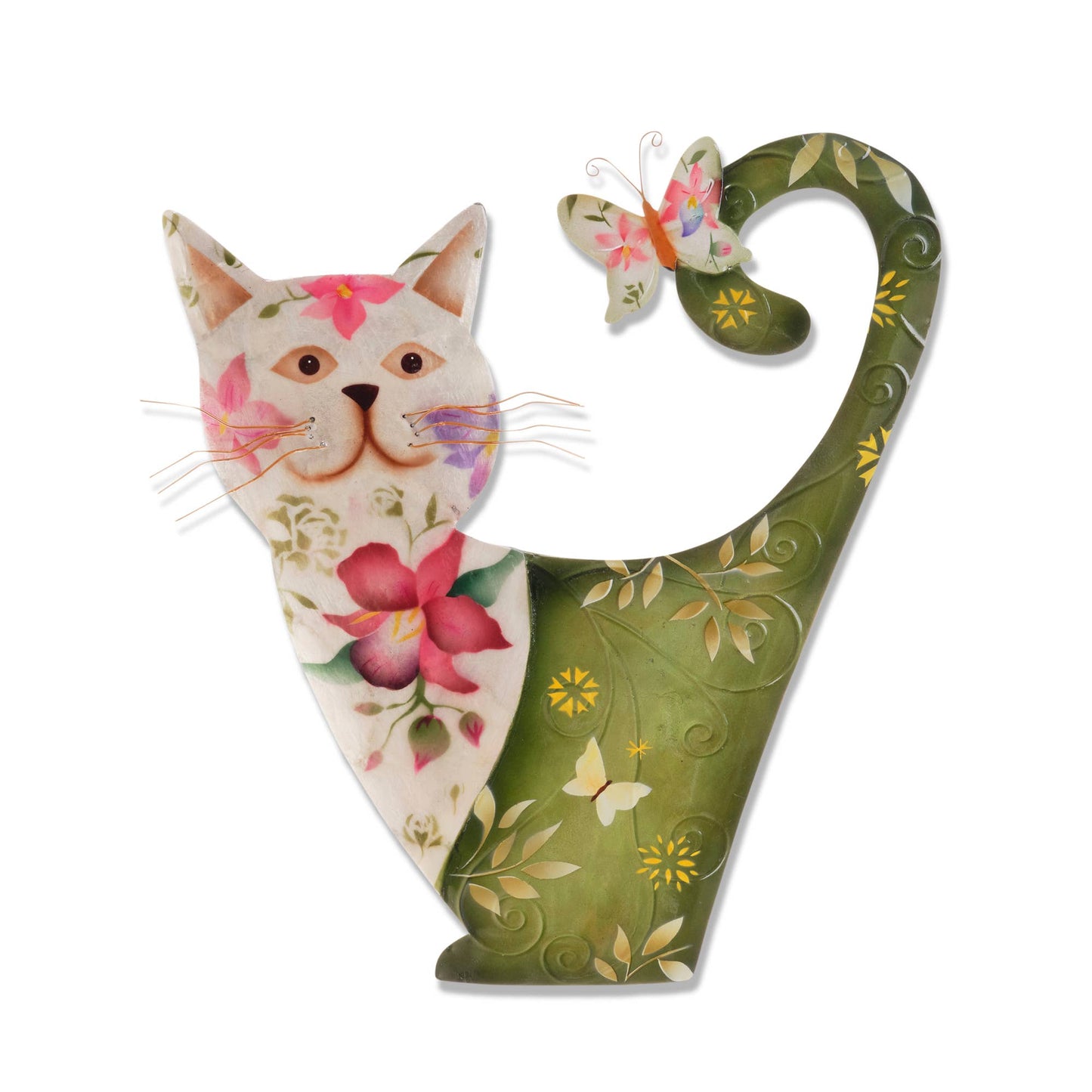 Eangee Home Design - Cat Wall Decor White And Green, Capiz & Metal, Outdoor Safe