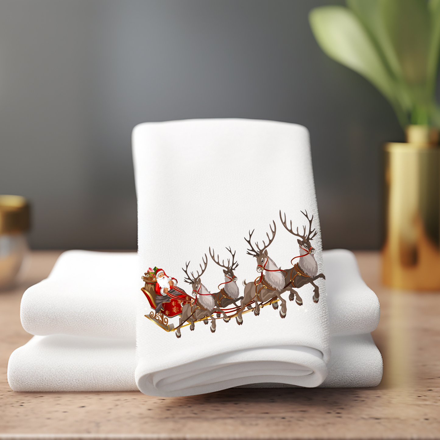 Fernville Creations - Holiday Fingertip Towel, Santa & Reindeer Decor