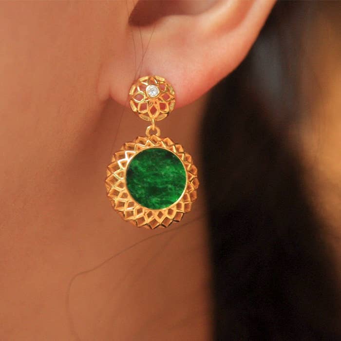 Cici’De Jewelry Amsterdam - Royal Jade Flower Framed Earrings