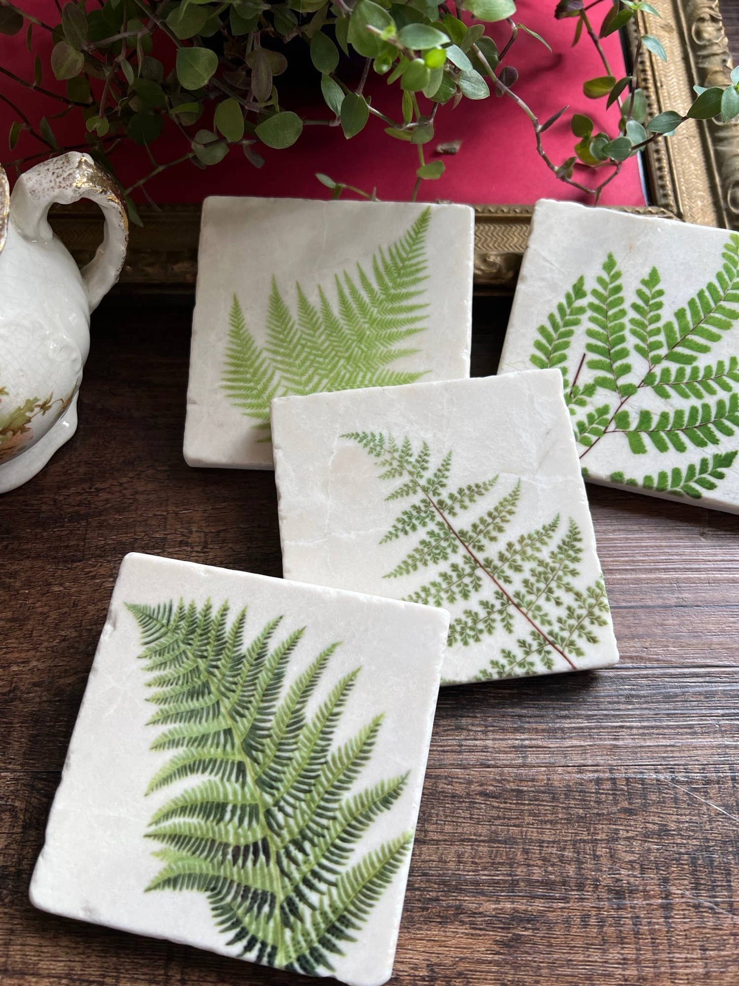 The Painted Lily - Ferns stone coasters - case of 4