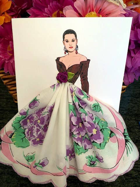 MOMENTS IN THYME - 1988 Arnold Scassi Evening Dress Keepsake Hanky Card