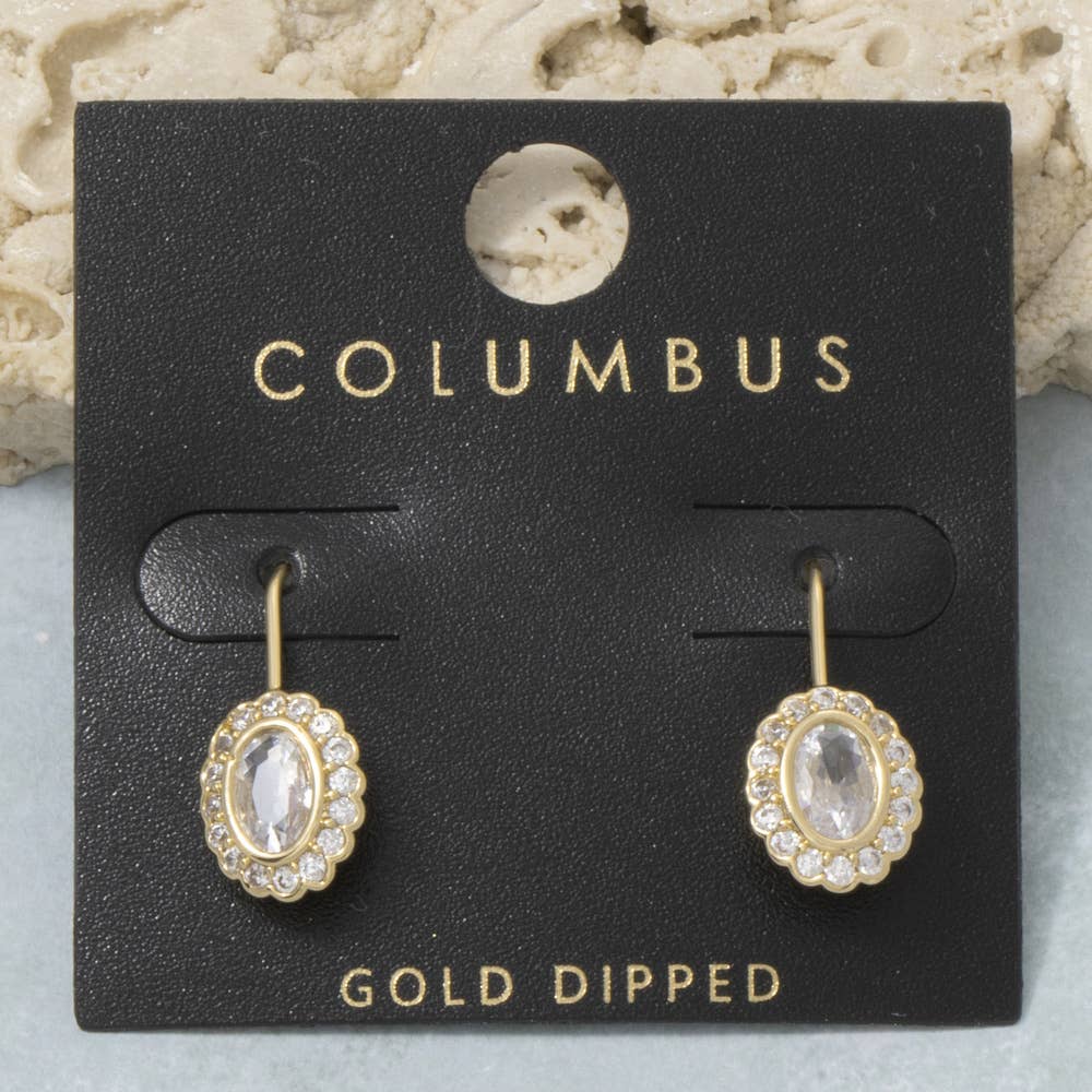 The Looks by Fame Accessories - Oval Cz Halo Drop Earrings: GOLD