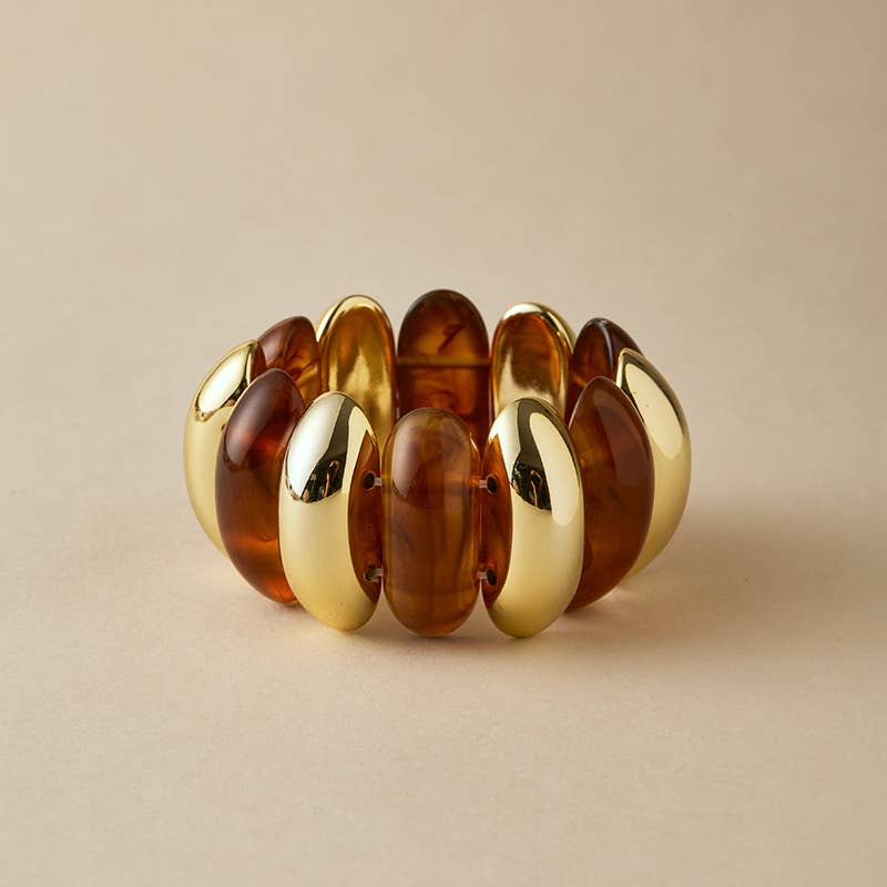 Pretty Persuasions - B25177 Bold Polyresin Oval Link Stretch Bangle Bracelet: 01 GD/WT