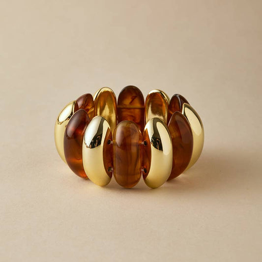 Pretty Persuasions - B25177 Bold Polyresin Oval Link Stretch Bangle Bracelet: 07 GD/BRN