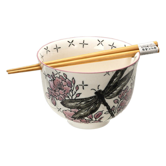 Urban Tokyo - 18oz 5"D Donburi Bowl With Chopsticks Set Dragonfly (4/16)