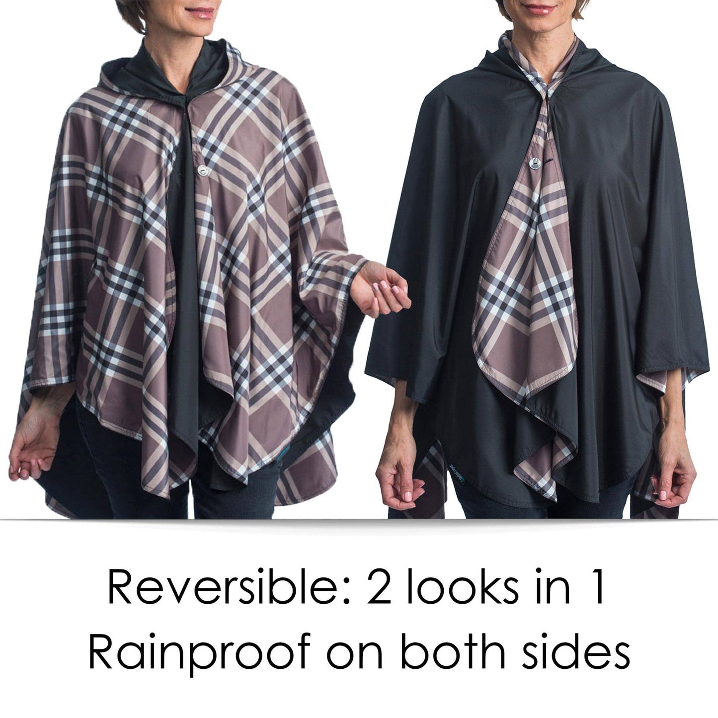 RainCaper - Black and Coco Plaid Rain & Travel Cape