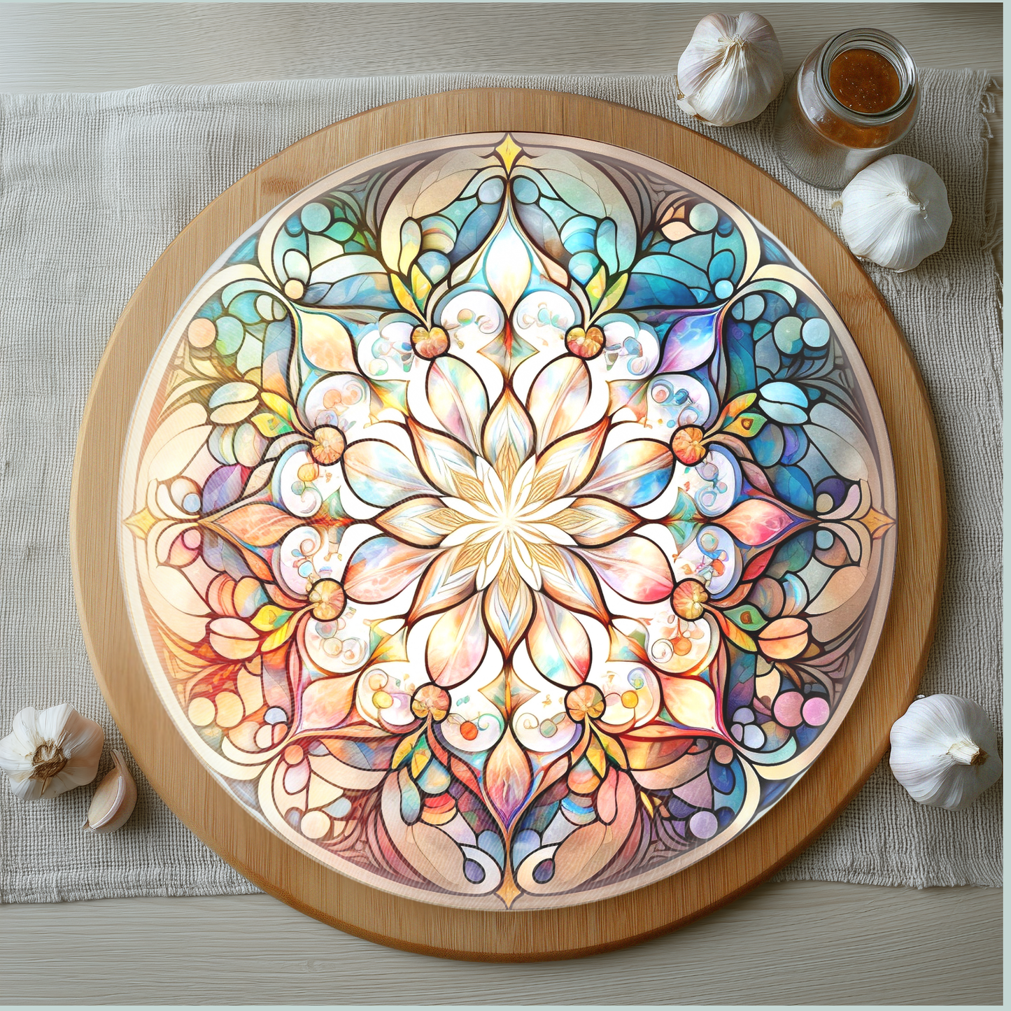 Fernville Creations - Mandala Charcuterie Board, Tempered Glass Cutting Board: 12-Inch