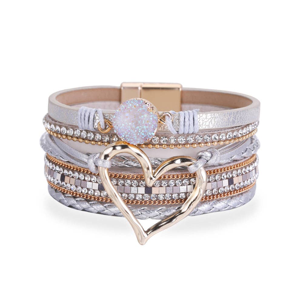 Mio Queena - Multi-Layer Heart Charm Bangle Bracelets - BJ/LB: Brown