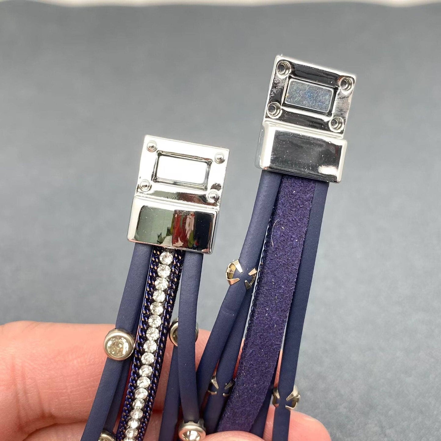 Mio Queena - Cubic Zirconia Multi-layer Leather Magnetic Buckle Bracelet - BJ: Khaki