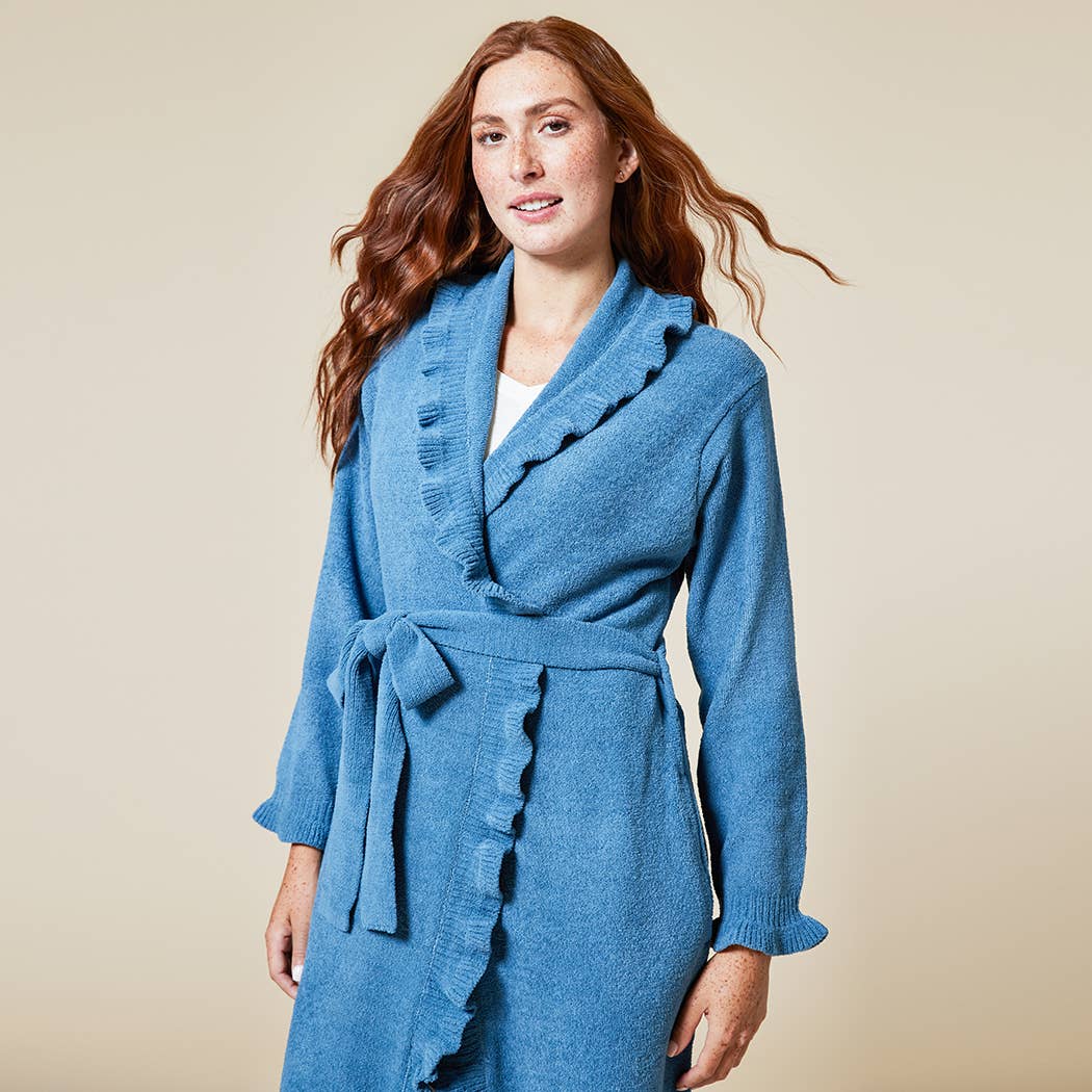 Softies - Women's Perfectly Draped 51" Ruffle Chenille Robe: Light Blue / L