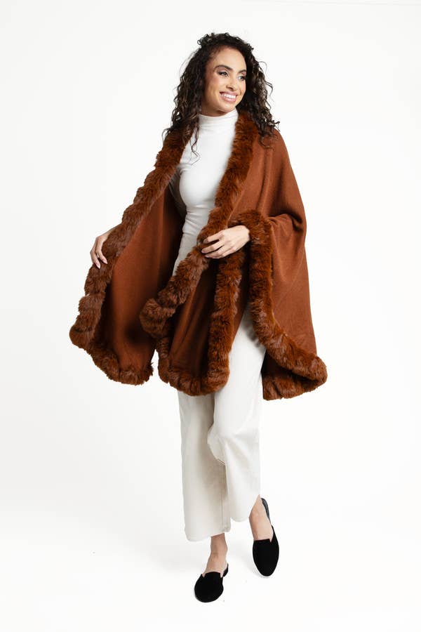 SAACHI - Faux Fur Cape Kimono: IVORY