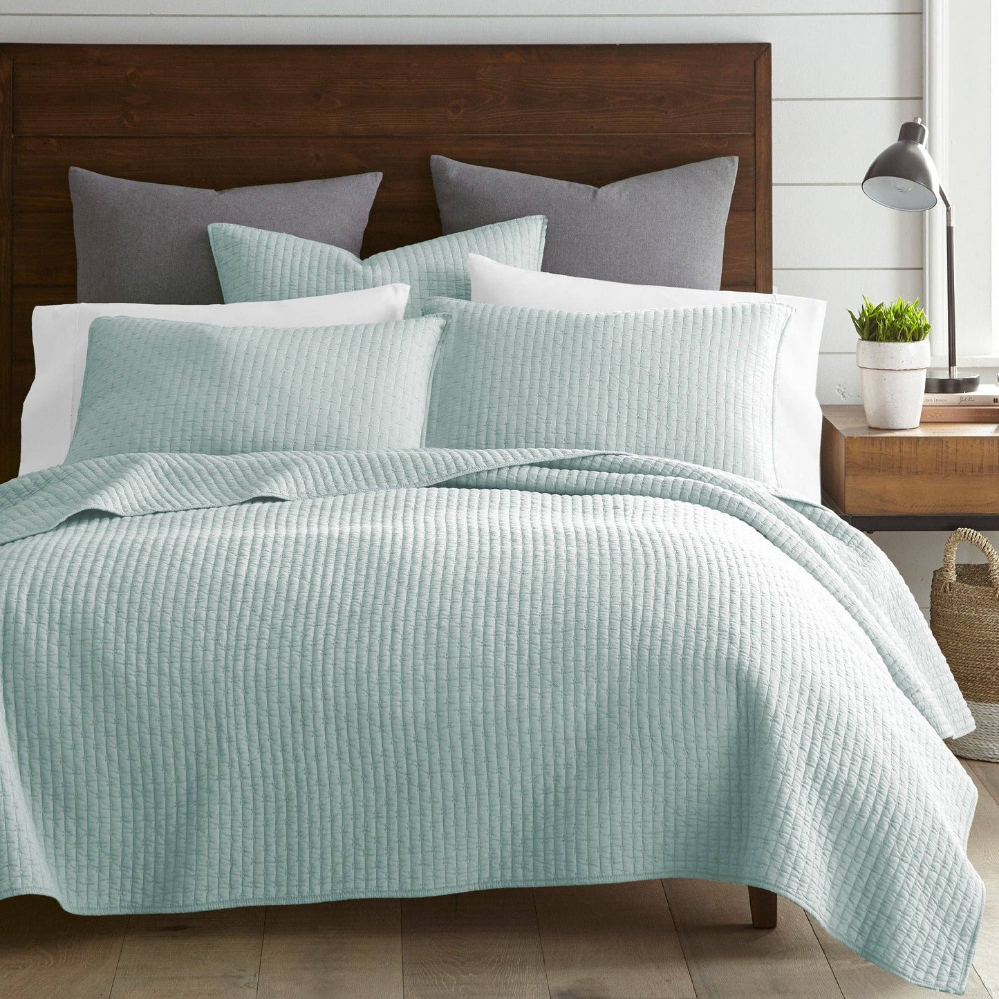 Levtex Home - Cross Stitch Quilt Set: Sage / King/Cal King