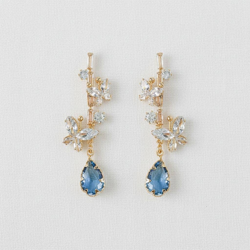 Ellemadera - Vintage Blue Crystal Butterfly Stud Earrings