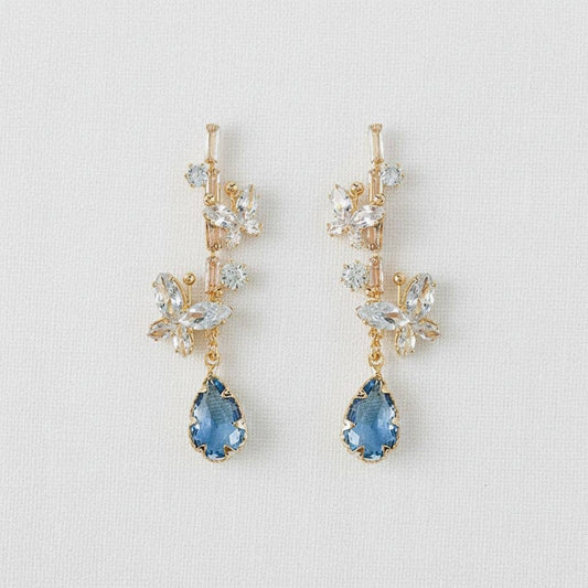Ellemadera - Vintage Blue Crystal Butterfly Stud Earrings