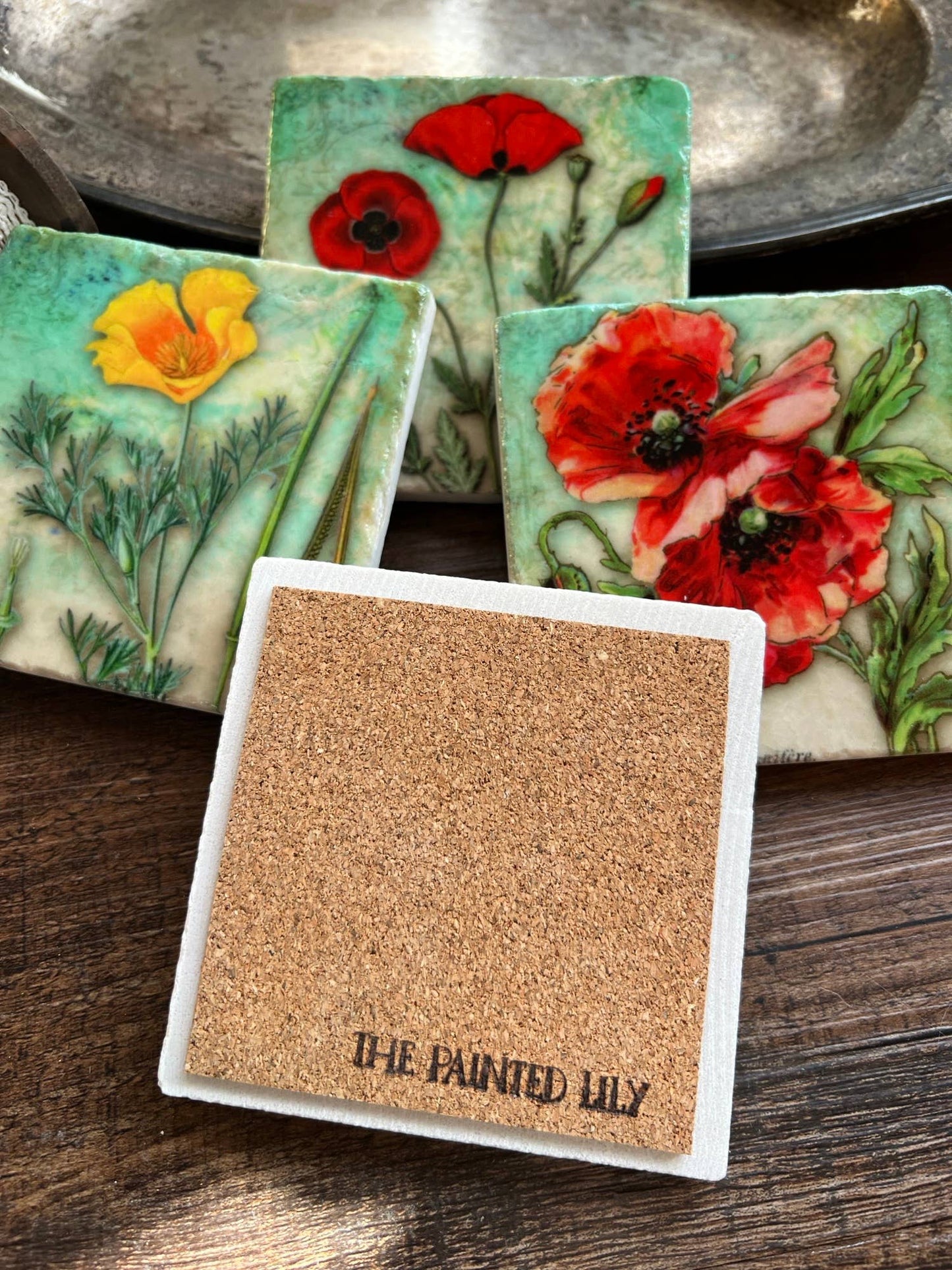 The Painted Lily - Garden Party stone coasters - case of four