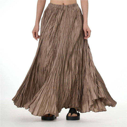 UZ Wholesale Store - Solid Color Draped Ruched Skirt: KHAKI / FREE SIZE
