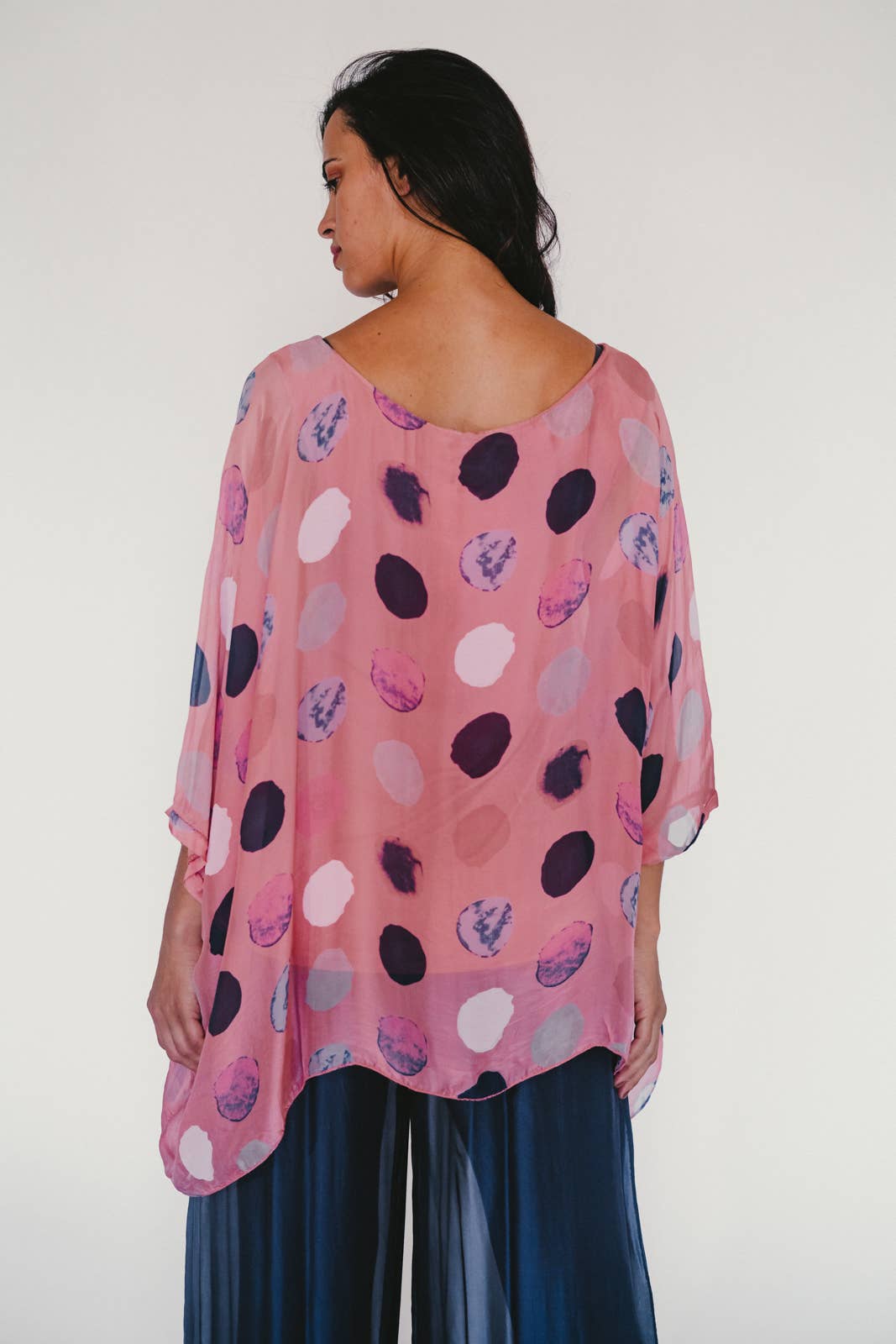 Dance in Paris - Top Flowy Silk with Dots: One Size / Aqua