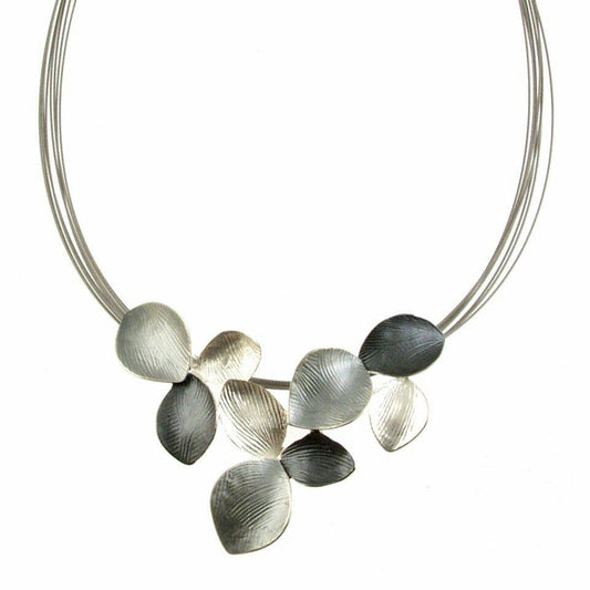 Origin Jewelry - Lily Leaf Necklace: Gold/Gray; Silver/Gray; Blues/White; 18": Whit/Grey
