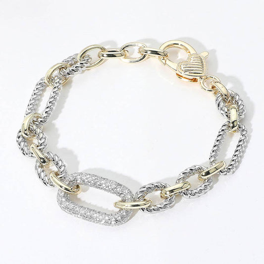 Sensibling Corp. - 14K Gold Plated CZ Stone Paved Oval Link Bracelet