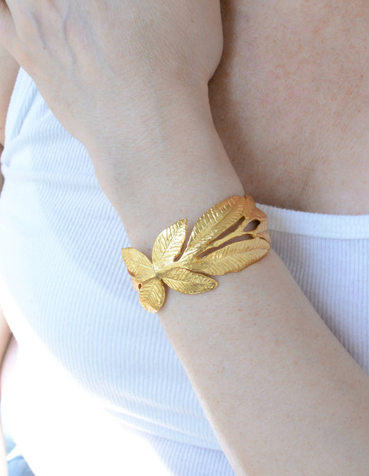 AJS Design Studio - Gold Plated Brass Laurel Leaf Cuff