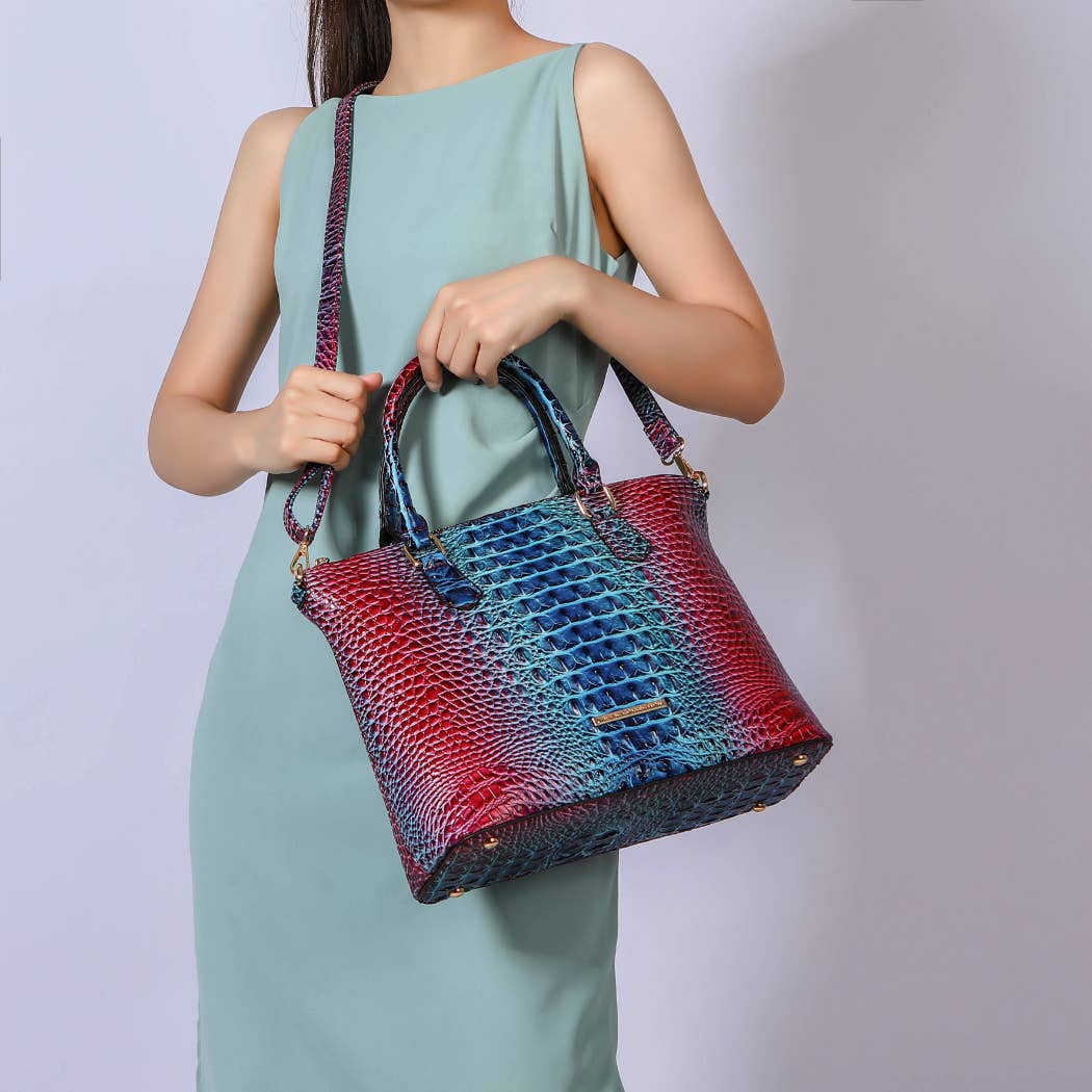 MKF Collection - Frankie Gradient Rainbow Faux Crocodile-Embossed with wallet: Turquoise