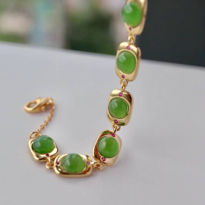 Cici’De Jewelry Amsterdam - Vintage Style Framed Jade Link Bracelet