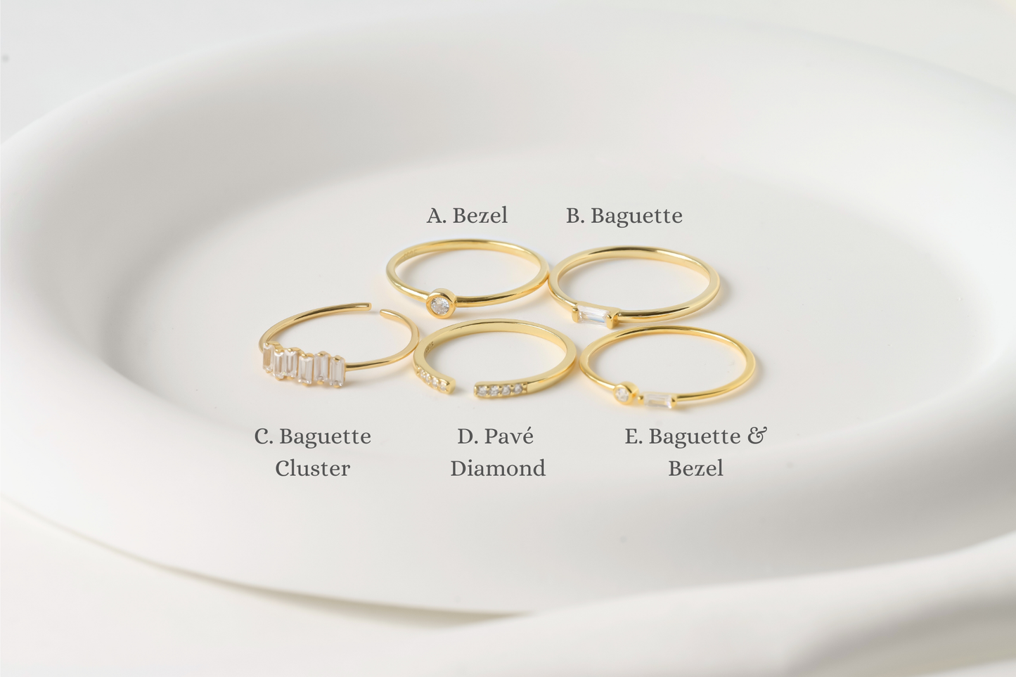 Blueyejewelry - Dainty Gold Diamond Rings - Bezel Ring - Baguette Ring: A. Bezel / Yellow Gold / 8