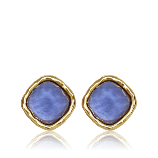 KARINE SULTAN - Bezel Gem Stud Earrings - 24K gold Plated: Soft Denim Blue