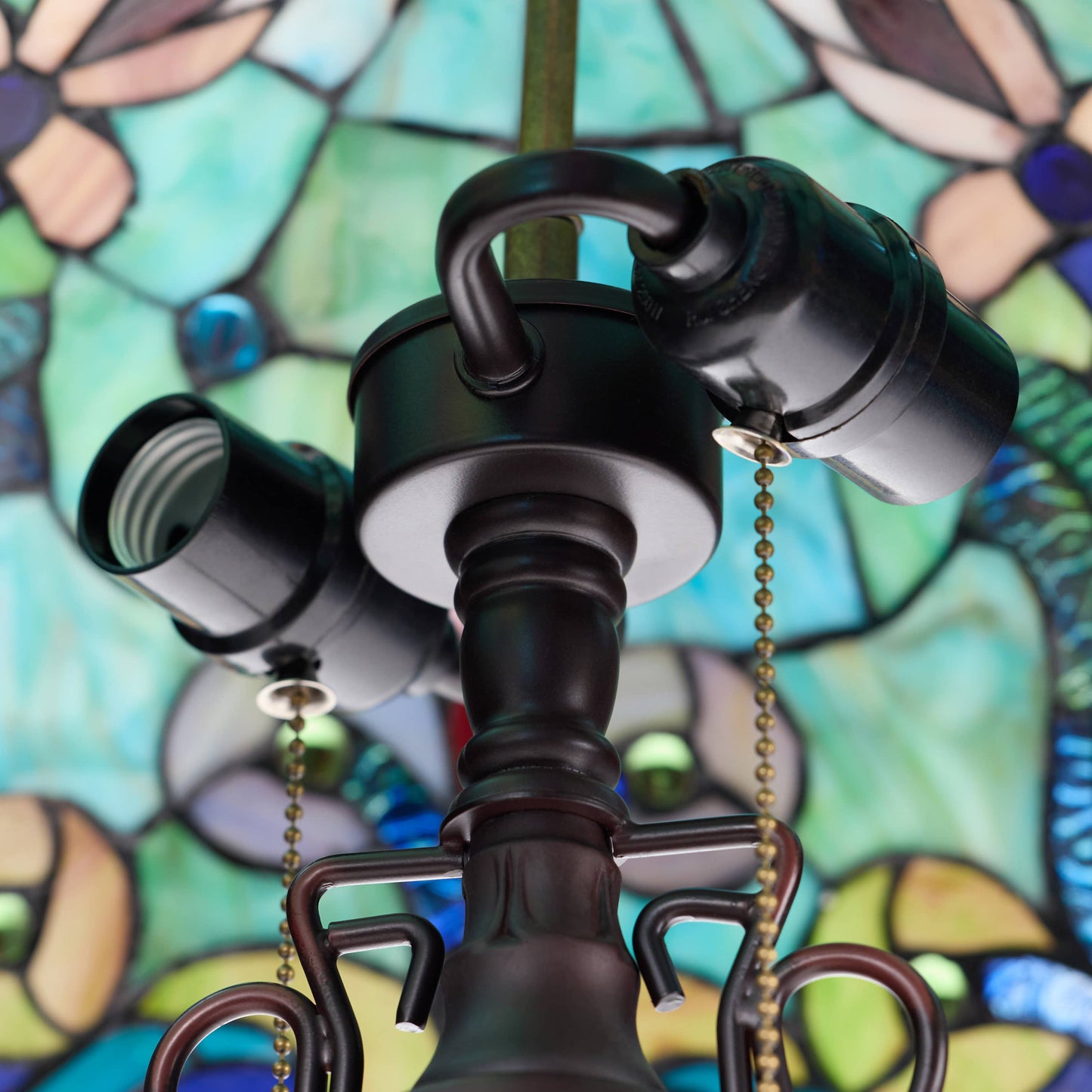 River of Goods - 24"H Double Lit Teal Tiffany Style Stained Glass Table Lamp