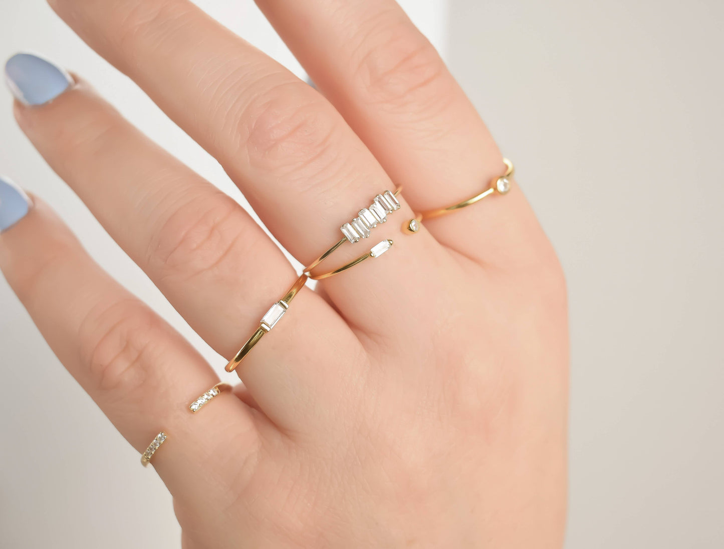 Blueyejewelry - Dainty Gold Diamond Rings - Bezel Ring - Baguette Ring: A. Bezel / Yellow Gold / 8