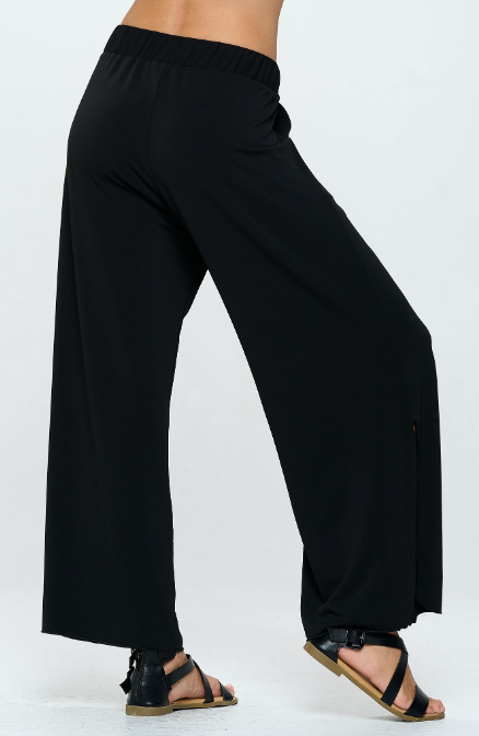 Focus Fashion - Black Pull Up Pants With Side Slit -CR107: Black / Small