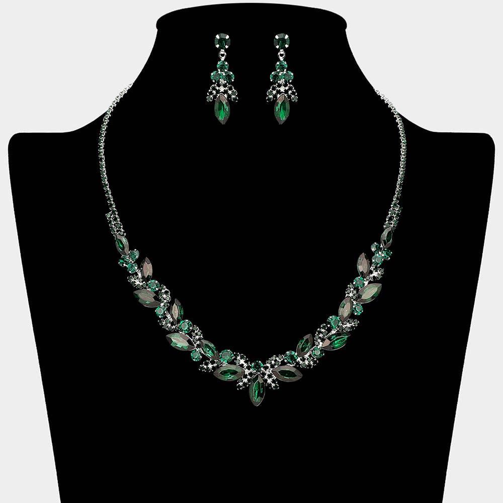 Sensibling Corp. - Marquise Stone Cluster Rhinestone Paved Necklace: Clear,Gold