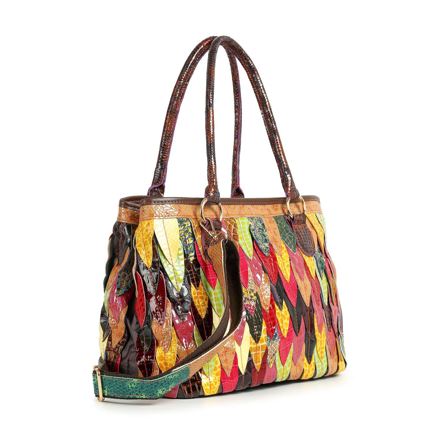 Handbag Express - Genuine Leather Colorful Petal  Large Tote Bag: Multi