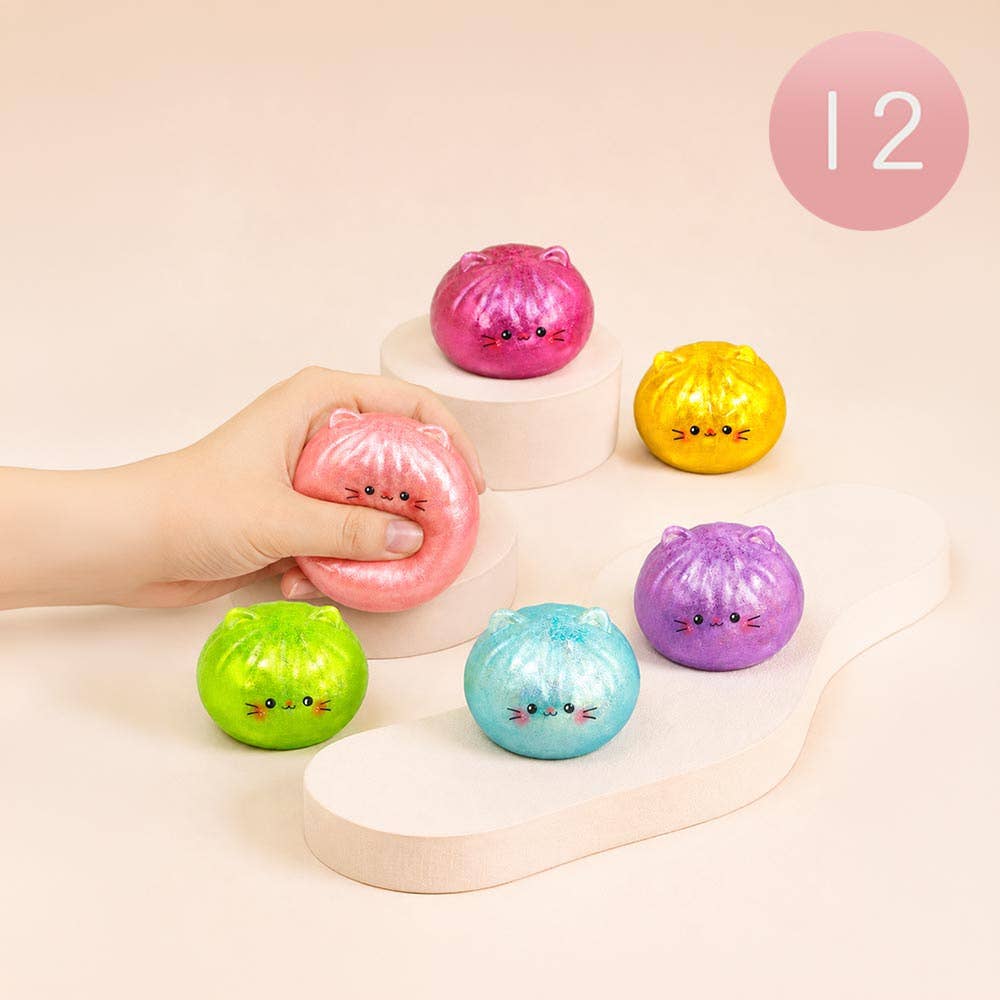 Sensibling Corp. - 12PCS - Metallic Steamed Bao Bun Cat Dumpling Squeeze Squishy Stress Relief Toy