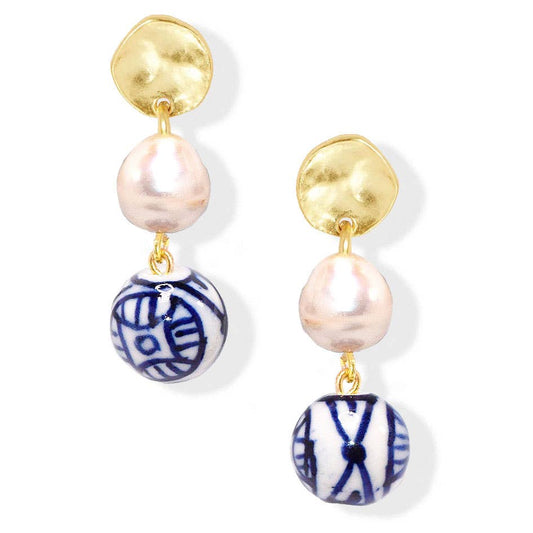 KARINE SULTAN - Linear drop pearl and bead earring
